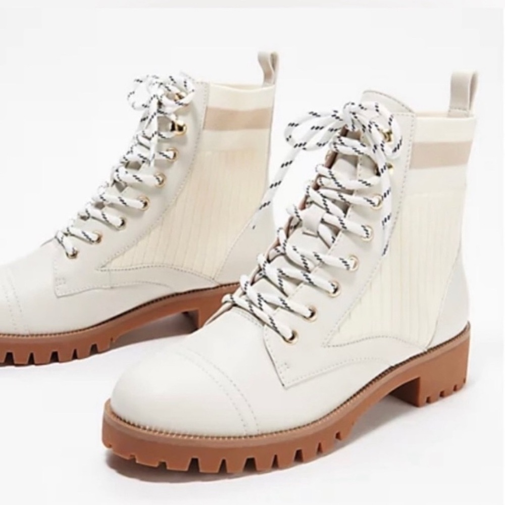 Cecelia New York Cream and Brown Combat Boots